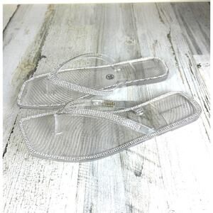 Lauren Lorraine Womens 10 Clear Jelly Rhinestone Slip-On Sandals NEW